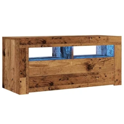 Image of vidaXL TV Cabinet with RGB LED Lights Old Wood Finish, Engineered Wood, 90x35x40 cm, Living Room Storage Solution Modern Stand Unit Decorative Display Function