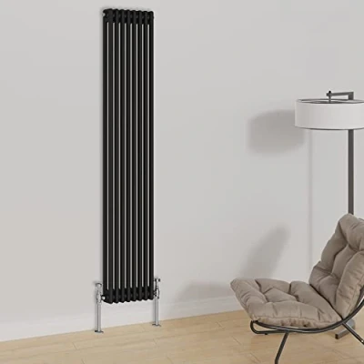Image of Warmehaus Vertical Traditional Column Designer Radiator 1800x380mm Double Panel Cast Iron Black Central Heating Radiators