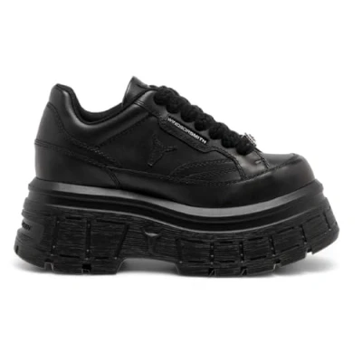 Image of Windsorsmith Womens Black Chunky Leather Platform Trainers Sneakers Swerve