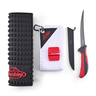 Image of Berkley Hook ‘Em and Cook Fillet Kit, Includes 20 x 12 Rubber Mat, 7 XCD Stainless Steel Knife, Handheld Knife Sharpener Microfiber Towel