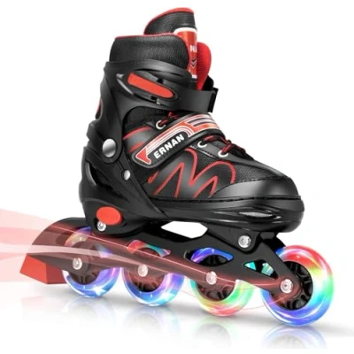 Image of ERNAN Inline Skates,Adjustable Light up Kids Skates, Skates for Boys and Girls,Roller Blades Youth, Beginner (Red, S)