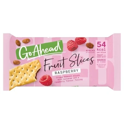 Image of Go Ahead Raspberry Crispy Fruit Slices Snack Bars Multipack, 4 x 43.6 g (4 in One Pack), 174.4 Total