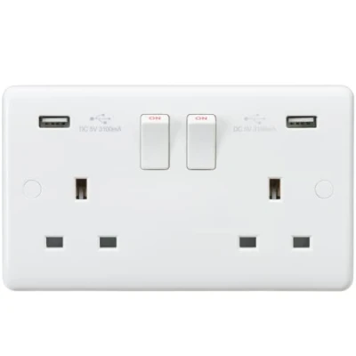 Image of KnightsBridge Curved Edge 13A 2G Switched Socket with Dual USB Charger (5V DC 3.1A shared)