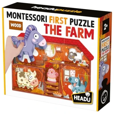 Image of HEADU Montessori My First puzzle The Farm sturdy with wooden animal pieces Educational Games &amp; Puzzles Ages 2 4 years