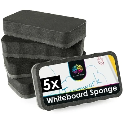 Image of OfficeTree 5 x Magnetic Whiteboard Eraser Set Black Rubber Dry &amp; Effective Cleaning Board Clears Writing and Drawings on Whiteboards Flip Charts