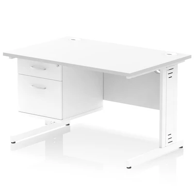 Image of Impulse 1200x800 Desk White Cable Managed Leg + Fixed Pedestal