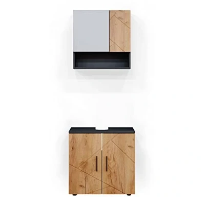 Image of Vicco Bathroom furniture set Irma, Anthracite/Oak, 2 parts, base cabinet 60 cm