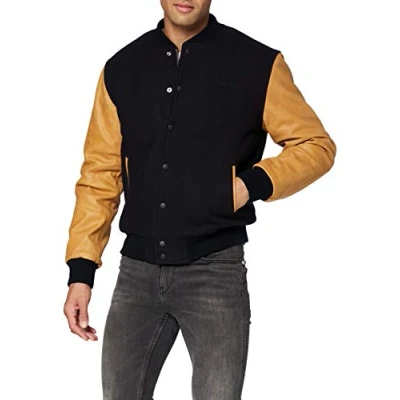 Image of Schott NYC Men&#039;s Lcusa Leather Jacket, Navy/Cognac, X Large