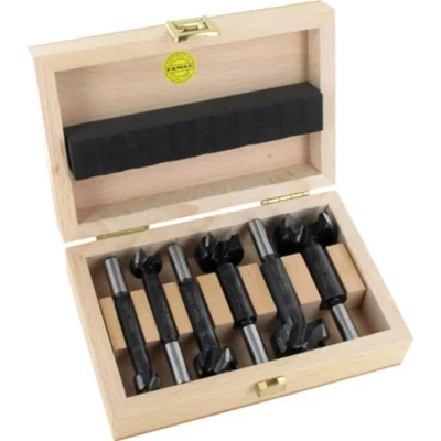 Image of FAMAG Cylinder Boring Bit, Carbide Tipped, Set of 6 Pieces, 15, 20, 25, 30, 35, 40 mm, in Wooden Case, F166260600
