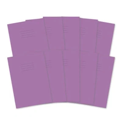 Image of Hamelin A4 Exercise Books, 48 Pages, Purple, Pack of 10 for School, 8 mm Ruled and Margin