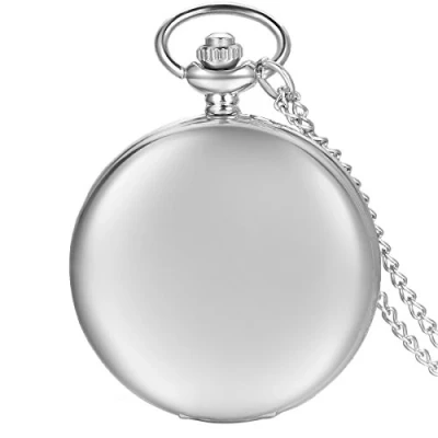 Image of JewelryWe Free Engraving Silver Tone Polished Finish Covered Quartz Pocket Watch with 32 inch Chain