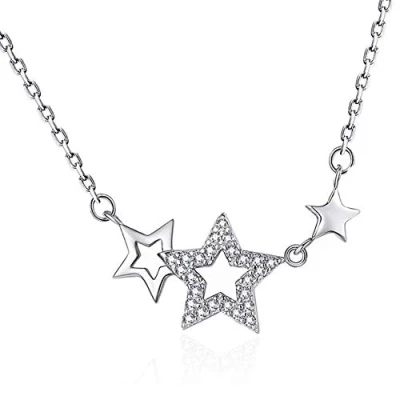 Image of Belons Women Necklace 925 Sterling Silver Cubic Zirconia Stars Pendant Necklet for Girls Ladies, Mother&#039;s Day Gift