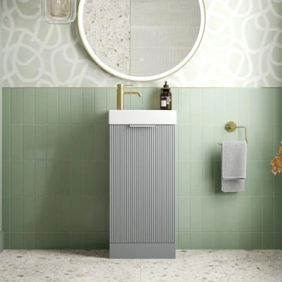 Image of BAYSTONE® Fluted 400mm Freestanding Vanity Unit with Basin Sink Bathroom Storage Cabinet Cupboard Grey