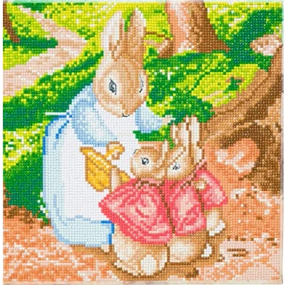 Image of CRYSTAL ART CAK PRBT32M: Mrs Josephine Rabbit &amp; The Flopsy Bunnies 30x30m Canvas Kit