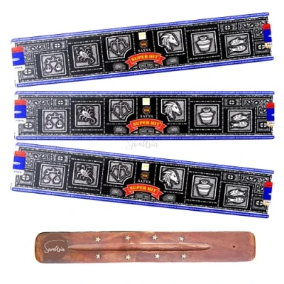 Image of Satya Nag Champa Super Hit incense sticks x3 pack with SAMASIA holder Used for Aromatherapy, Spa, Yoga, Weddings, Meditation, Healing, Positivity and Relaxation