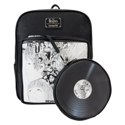 Image of Loungefly The Beatles Revolver Album with Record Pouch Mini Backpack, Black/Charcoal, One Size