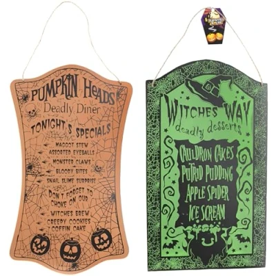 Image of Set of 2 Halloween Menu Boards Novelty Haunted House Party Decoration Hanging Indoor Trick or Treat Display
