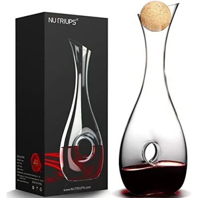 Image of Wine Decanter with Stopper,1.2L, Lead Free, Hand Blown, Red Decanters Set