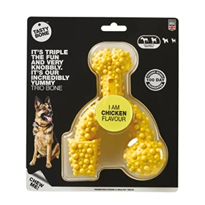 Image of TastyBone TrioBone Nylon Dog Chew Toy for Large Dogs (Chicken) Indestructible Aggressive Chewers, Everlasting Flavour, Strong Healthy Teeth, Made in the UK
