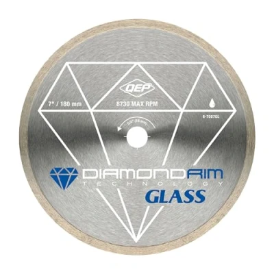 Image of QEP 6 7007GL 7 Inch Continuous Rim Glass Tile Diamond Blade, 7mm Height, 5/8 Arbor, Wet Cutting, 8730 Max RPM