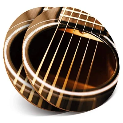 Image of 2 x Round Coasters Acoustic Guitar Country Music Cork Backed Home Kitchen Accessory Tea Coffee Mug Mat #21103