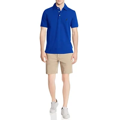 Image of Nautica Men&#039;s Short Sleeve Solid Stretch Cotton Pique Polo Shirt, Bright Cobalt, Medium