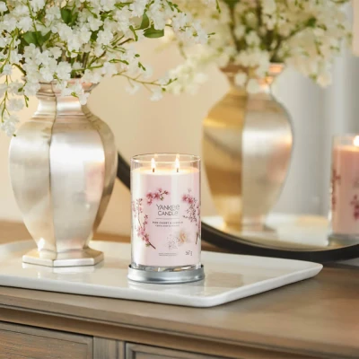 Image of Yankee Candle Signature Scented Pink Cherry &amp; Vanilla Large Tumbler with Double Wicks Soy Wax Blend Long Burning Perfect Gifts for Women