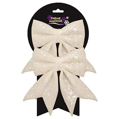 Image of Widdle Gifts Ltd Christmas Tree Decoration 2 Pack 16cm Glitter &amp; Sequin Bows White