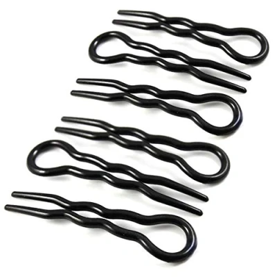 Image of 6 Pcs Black U Shaped Hair Pin Plastic Wavy Fork Clip Simple Fast Spiral Braid Twist Styling Clips Hairpins Insert Bobby Pins Wedding Accessories for Women Girls
