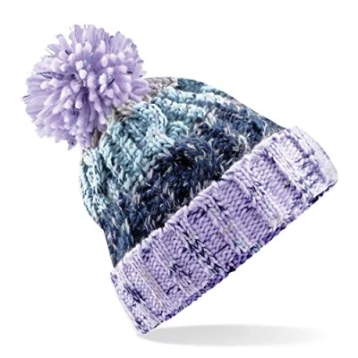 Image of Beechfield Unisex Adults Corkscrew Knitted Pom Beanie Hat, Multicolour (Lavender Fizz 000), One (Size:One Size)