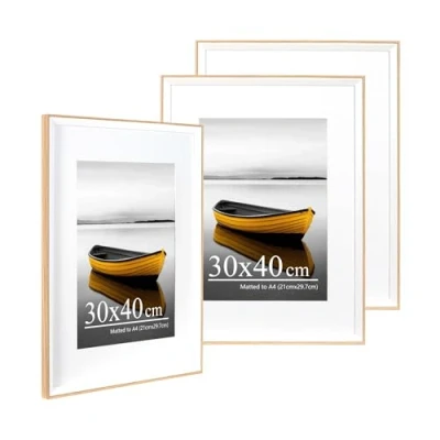 Image of Baoee Oak white Two Tone Picture frame 30x40cm with A4 Mount,Set of 3,photo acrylic glass,Poster Frame, certificate frame,Wall Mountable
