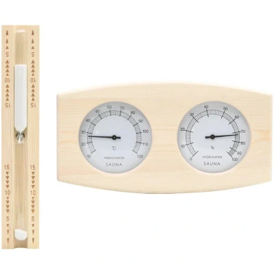 Image of vidaXL 2 in 1 Sauna Hygrothermograph and Sand Timer Set Solid Wood Pine