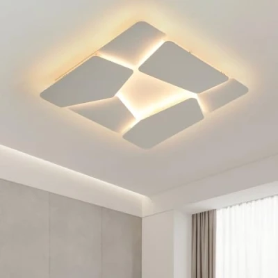 Image of ZenithBeam 50Cm Square Living Room Lights Ceiling,Dimmable Led Ceiling Light,Stereoscopic Lamp with Remote,Metal Lighting Fixture for Bedrooms Kitchen Hallway Office,52W(Matt White)