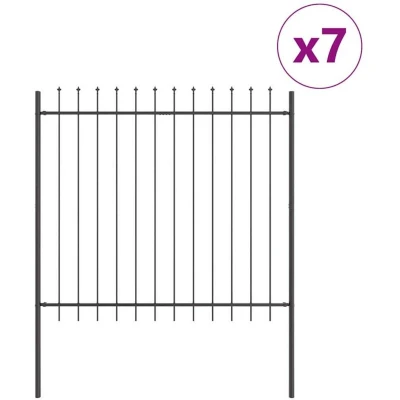 Image of vidaXL Garden Fence with Spear Top in Grey, 11.9 x 1.5 m, Made of Steel