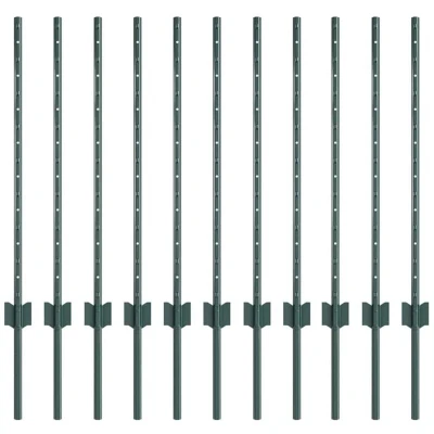 Image of vidaXL Fence Posts 11 pcs U Channel Green 80 cm Steel