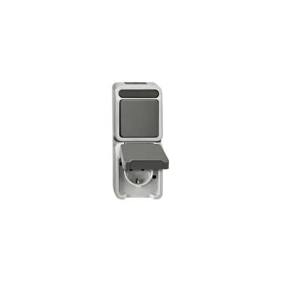 Image of Schneider Electric MEG3494 8029, light grey, Combination Schuko socket with BRS/toggle switch, Aquastar, Kombination Steckdose/Wechselschalter