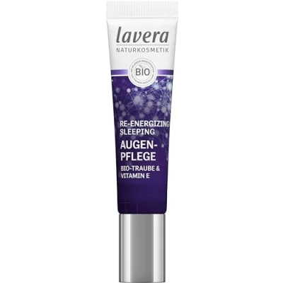 Image of lavera Re Energizing Sleeping Eye Cream reduces expression lines natural cell renewal moisturising vegan cosmetics 15 ml