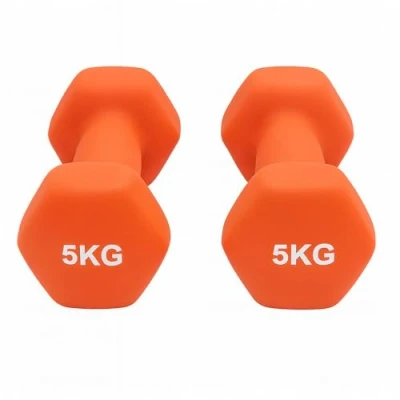 Image of Neoprene Dumbbells Weights Iron Hand Pair Aerobic Workout Fitness Home Gym Comfortable To Hold and Soft on Floors Excellent Accessories For Toning Strength Workouts (Orange, 5kg Pair)
