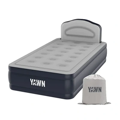 Image of YAWN AIR Bed Deluxe Self Inflating Airbed with Custom Fitted Sheet Included Great Guest Bed, Camping Mattress Built in Pump &amp; Headboard Available UK Single, Double King Single Size