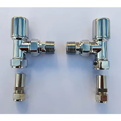Image of Greened House Milano Angled Chrome 10mm Towel Rail valves 1/2&quot; /10mm Radiator