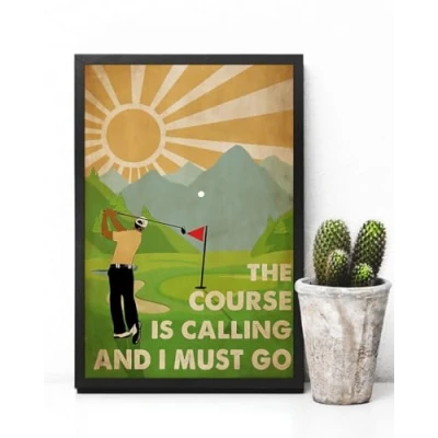 Image of The Golf Course Is Calling And I Must Go Poster Golfer Lover Art Wall Decor Vintage Metal Tin Sign 8x12 inches