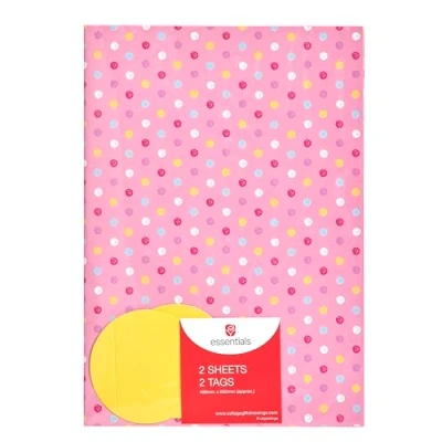 Image of UK Greetings Wrapping Paper for Her/Friend Pink Polka Dot Design