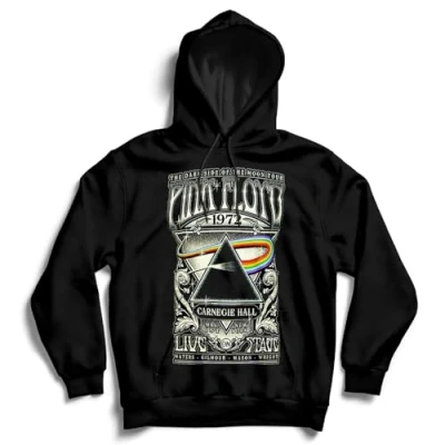 Image of Pink Floyd Men&#039;s Carnegie HALL Poster Mens Black Hoodie Long Sleeve Hoodie, Medium