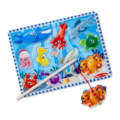 Image of Melissa &amp; Doug Magnetic Wooden Fishing Game and Puzzle With Ocean Animal Magnets