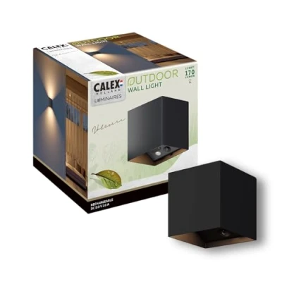 Image of Calex Rechargeable Wall Light Volterra, Battery Operated LED Lamp, Motion Sensor, Wireless Lamp for Indoor and Outdoor, Black