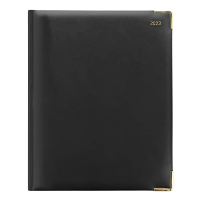 Image of Letts of London 32YI For 2023 Classic Quarto Week to View Diary with Gold Colored Corners (Black)