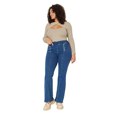 Image of Trendyol Women Plus Size High Waist Straight Leg Jeans,Blue,46