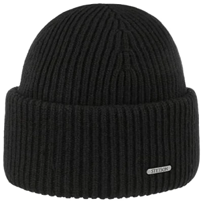 Image of Stetson Classic Uni Wool Beanie Hat Women/Men Made in Italy Knit Winter with Cuff Autumn One Size Black