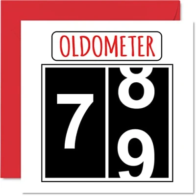Image of Fun 79th Birthday Cards for Men Woman Oldometer Happy Card Dad Mum Great Grandad Grandpa Nanny Grandma Gran Uncle Auntie, 145mm x Greeting Cards,