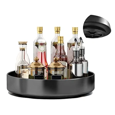 Image of Fineget Spinning Large Metal Spice Rack Organizer for Cabinet Kitchen lazy Susan Rotating Turntable Countertop Vertical Storage Self Black Single Layer